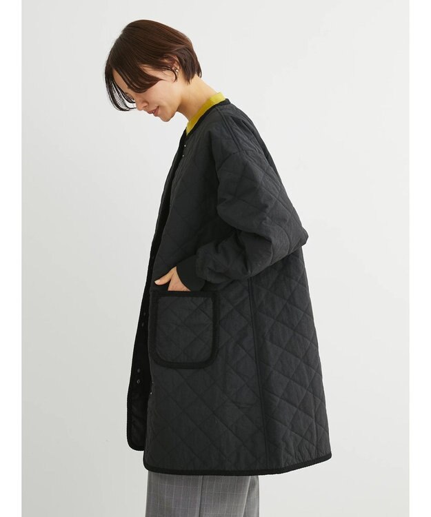 Green Parks キルティングミドル丈コート Black