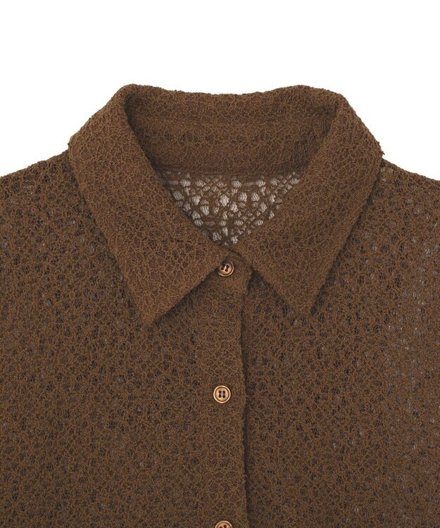 earth music&ecology ストレッチレース襟付シャツ Brown