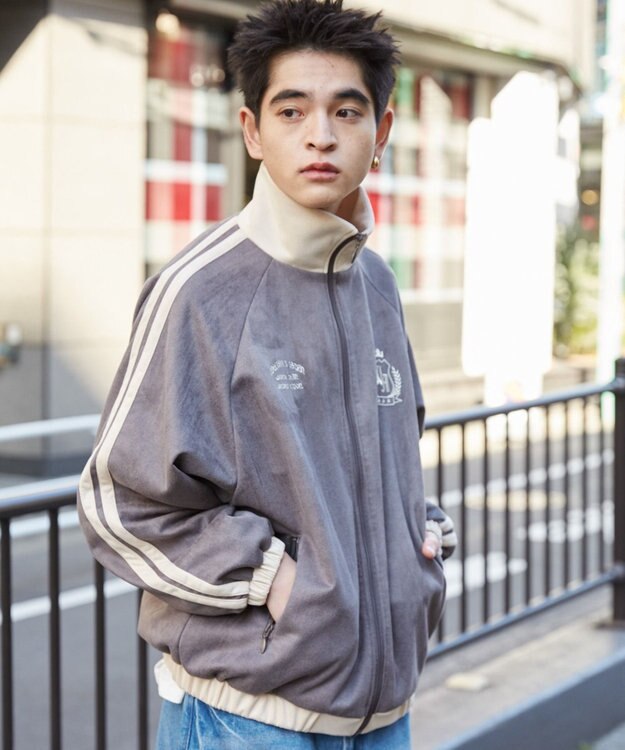 WEGO フェイクスウェードライントラックジャケット ブラック中濃色