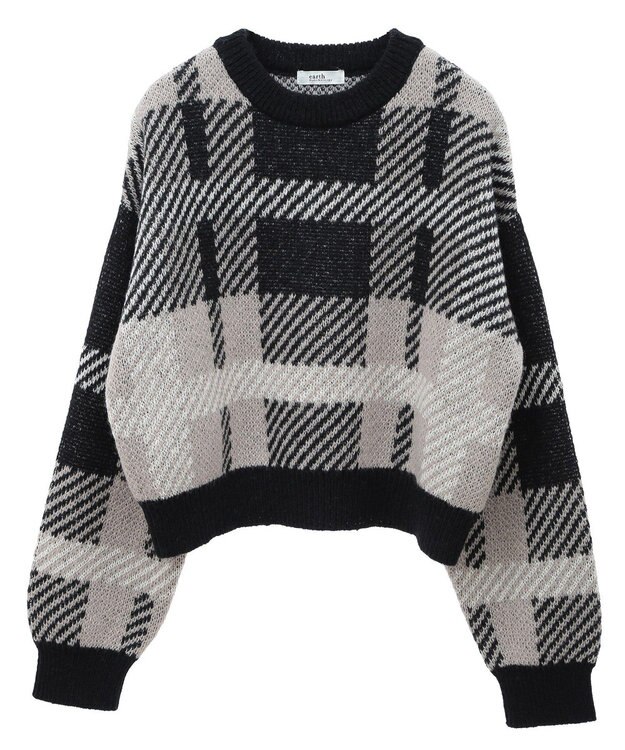 earth music&ecology チェックニットプルオーバー Black