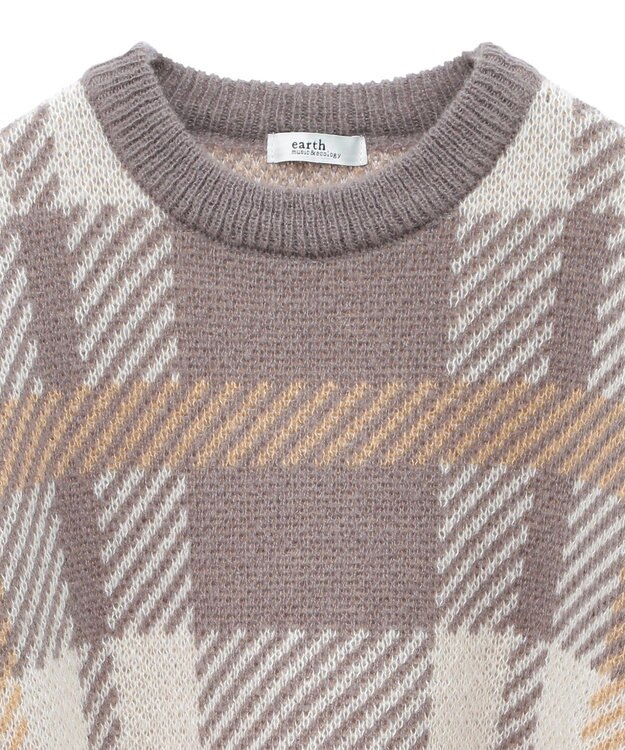 earth music&ecology チェックニットプルオーバー Beige