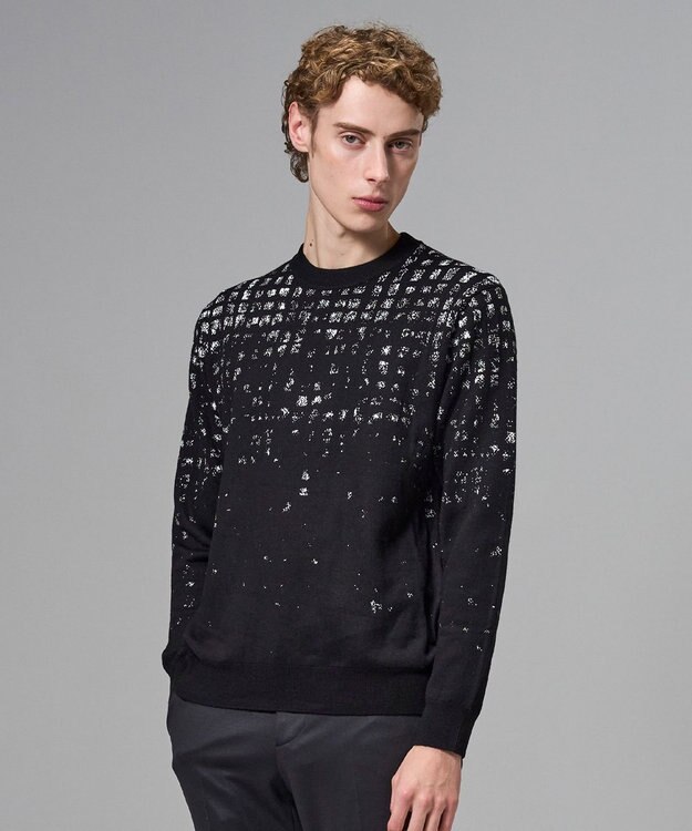 JOSEPH HOMME ドローイングブレイドジャガード　クルーネック長袖ニット ブラック系3
