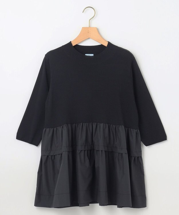 組曲 【UVケア・接触冷感・六分袖】ブラウスコンビ ティアードニット ブラック系