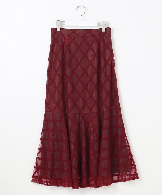 Feroux 【洗える】シアーチェック マーメイド スカート ワイン系2