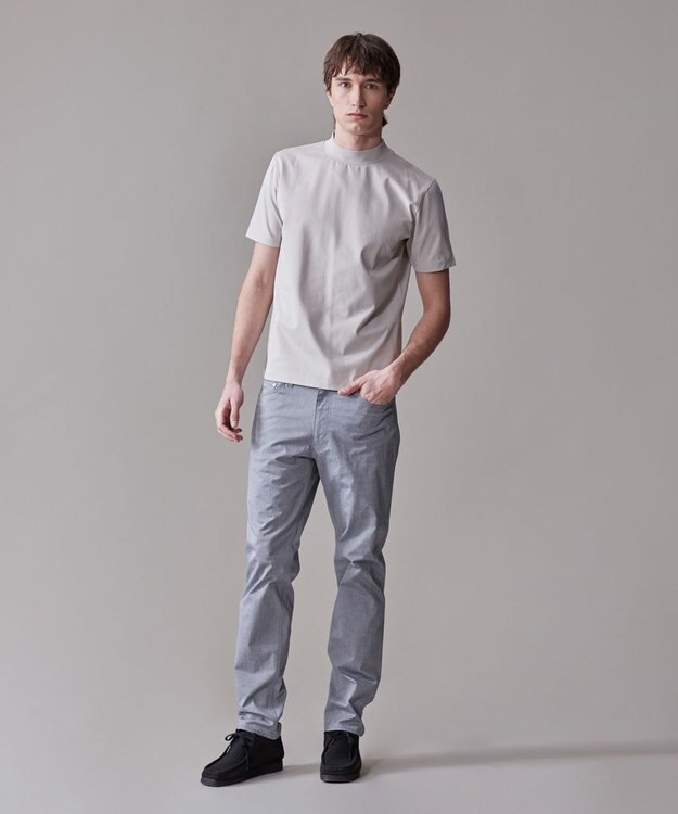 J.PRESS MEN シルクのような光沢感の上品Tシャツ【UVカット / 接触冷感 / 吸水速乾】【J.PRESS PREMIUM JERSEY】ポンチモックネック Tシャツ ライトグレー系