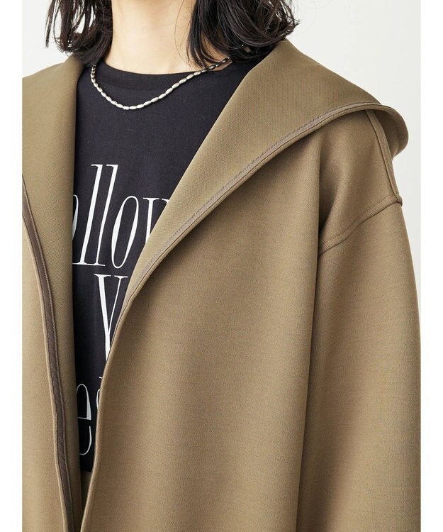 Green Parks ポンチフード付きカットカーディガン Gray Beige