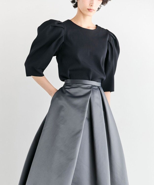 #Newans ヘビーサテンフレアースカート グレー