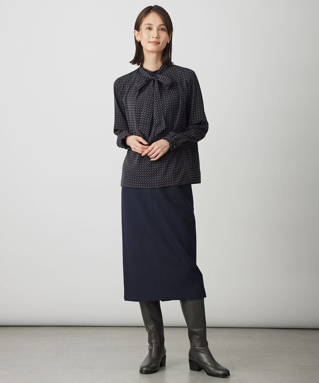 J.PRESS LADIES S スエード幾何プリント ブラウス ネイビー系