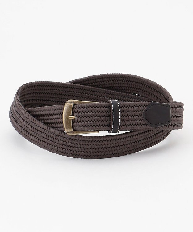 JOSEPH ABBOUD 【キングサイズ・イタリア素材・ストレッチ・日本製】ソリッドメッシュ ベルト ダークブラウン系