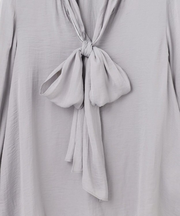 Feroux 【洗える】リボンタイ ブラウス スカイブルー系