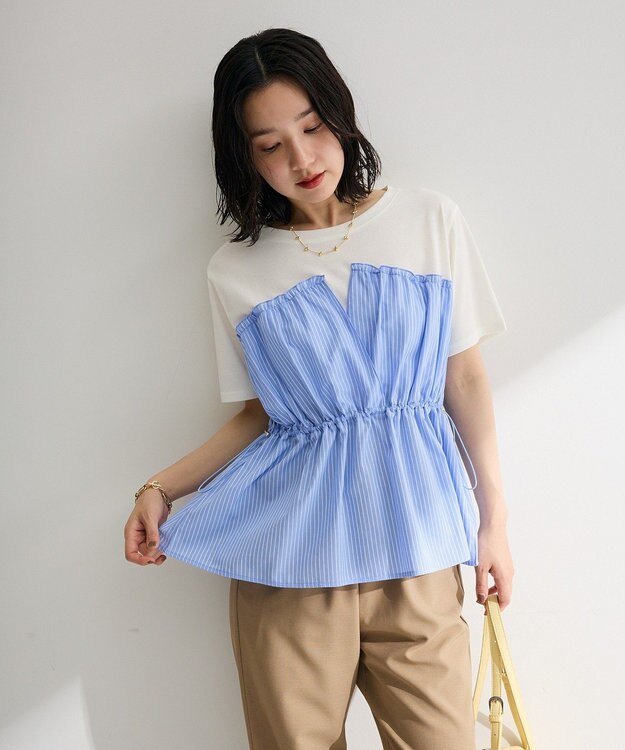 Green Parks ビスチェドッキングカットプルオーバー Stripe Blue