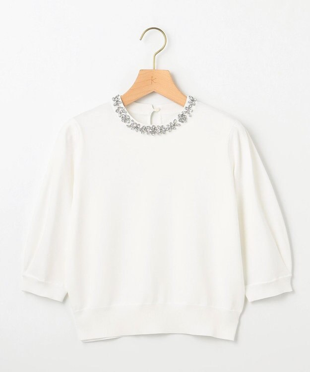 組曲 S 【WEB限定】ビジューパフスリーブ ニット アイボリー系