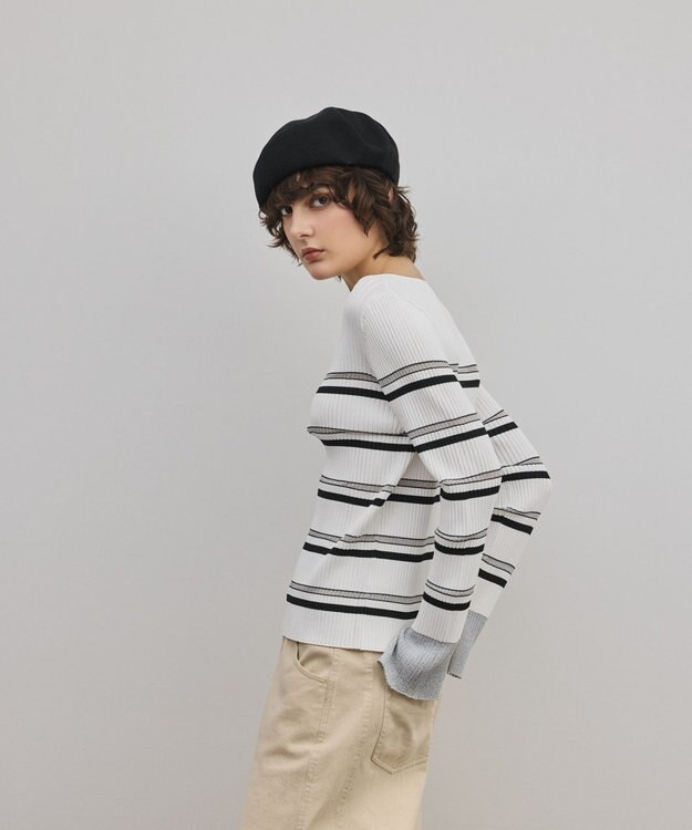 GRACE CONTINENTAL ラメボーダーニットトップ ホワイト
