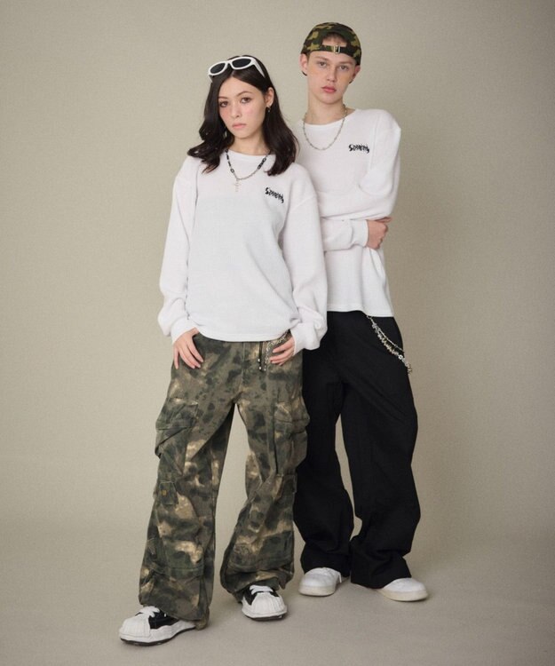 WEGO 【ユニセックス着用ITEM】ワッフルロゴT（長袖） ホワイト