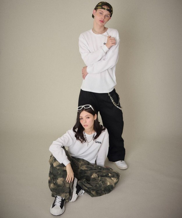 WEGO 【ユニセックス着用ITEM】ワッフルロゴT（長袖） ホワイト