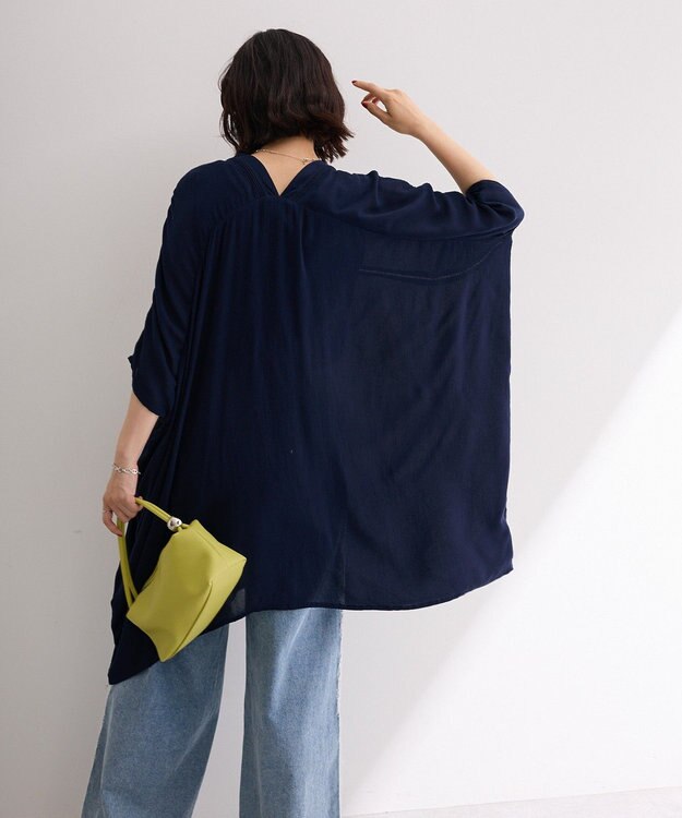 Green Parks ハシゴレースレーヨンクレープチュニック Navy