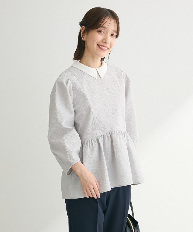 Green Parks ef-de 衿取り外しペプラムブラウス Light Gray