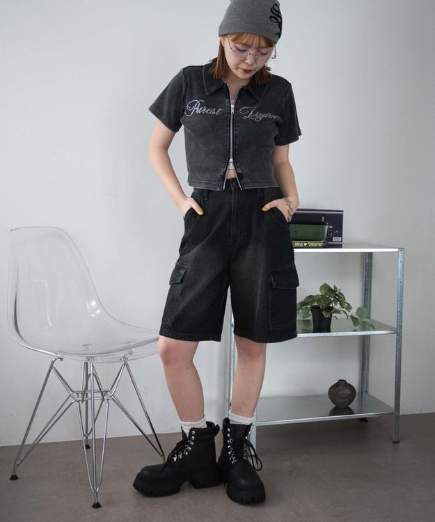 WEGO ラインストーンロゴWZIPトップス スミクロ