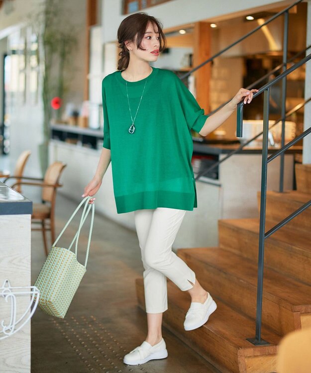 Tiaclasse 【洗える】サラサラUVシアーニットドルマントップス グリーン