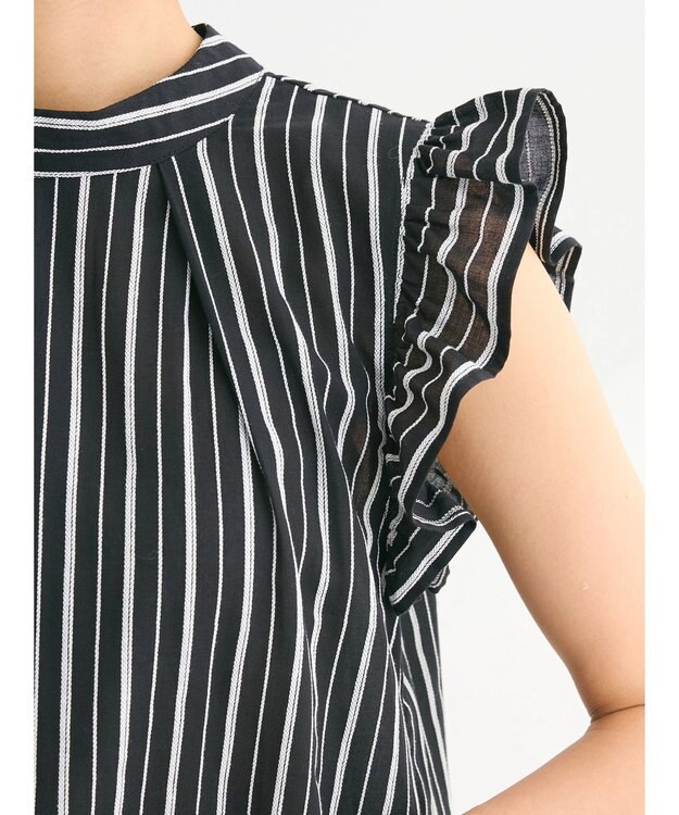 Green Parks ・ＥＬＥＮＣＡＲＥ　ＤＵＥ　ストライプフリルブラウス Black