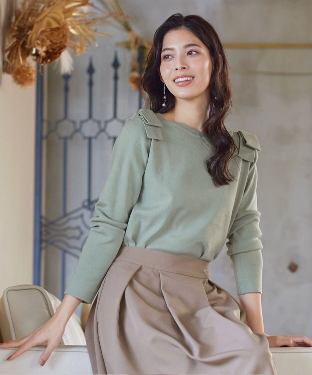 Tiaclasse 【洗える】ショルダーリボンニットトップス ミント