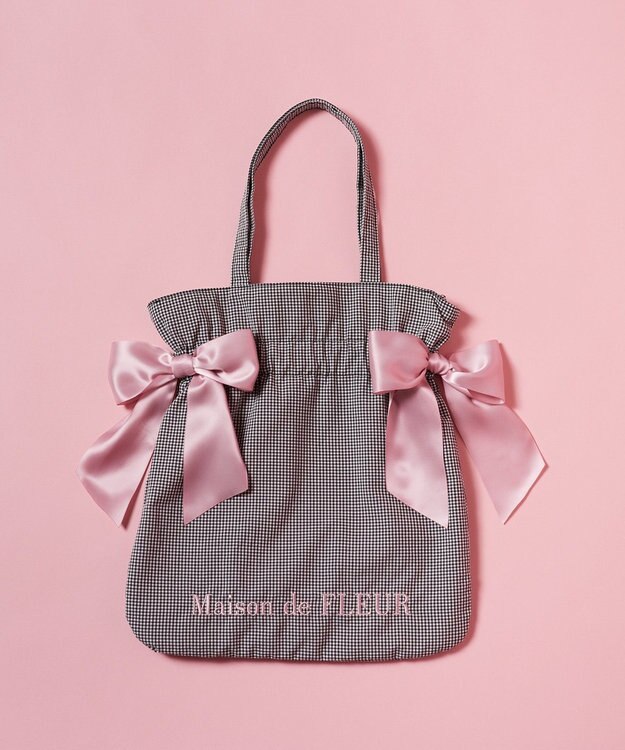 Maison de FLEUR ギンガムチェックダブルリボントートバッグ Black