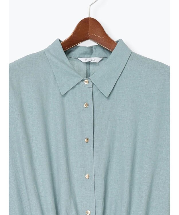 Te chichi レーヨンリネン共ベルトシャツワンピース グリーン