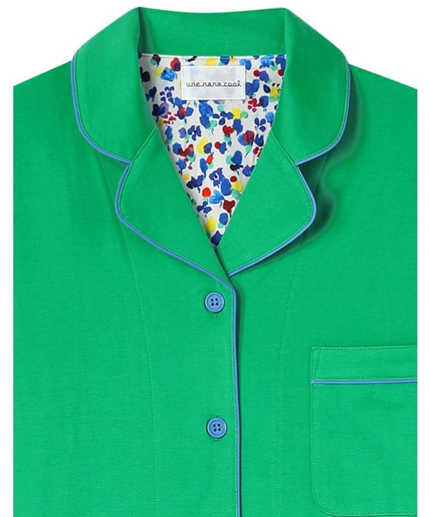 une nana cool 【綿100%】60/2 やわらか天竺 半袖開襟パジャマ MADE WITH LIBERTY FABRIC クリアグリーン