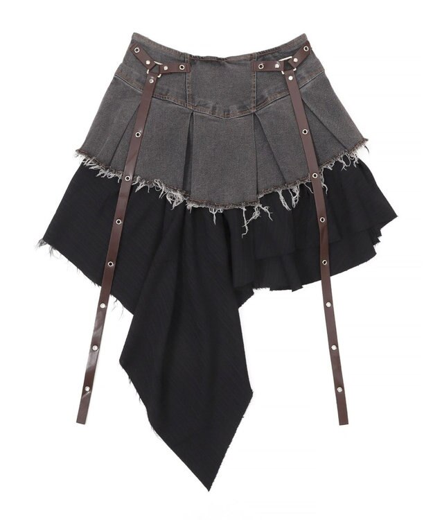 WEGO イレギュラーヘムデニムスカパン ブラック