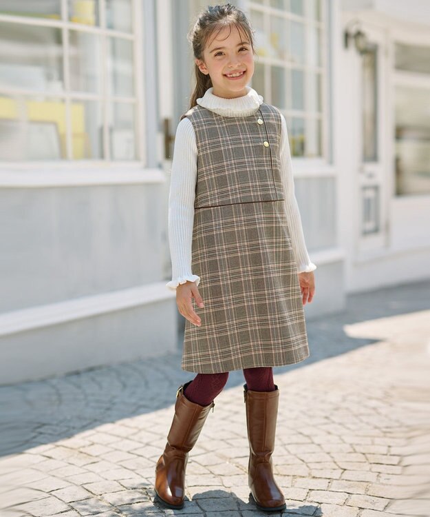 組曲 KIDS 【110-140cm】キチントチェック ジャンパースカート ベージュ系3