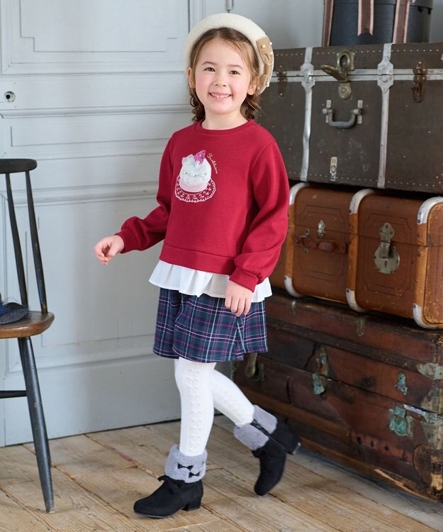 ANY KIDS 裏シャギーレイヤード風トレーナー レッド（ケーキ）