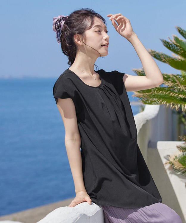 Tiaclasse 【洗える】フレアフレンチチュニックブラウス ブラック