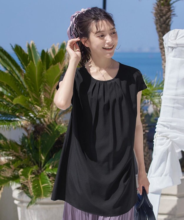 Tiaclasse 【洗える】フレアフレンチチュニックブラウス ブラック