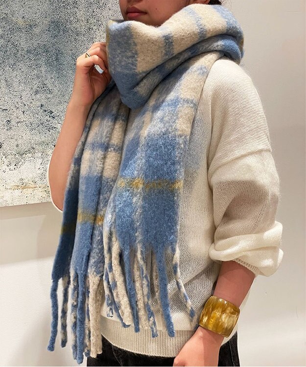 ONWARD CROSSET SELECT ブークレ チェック ストール ブルー