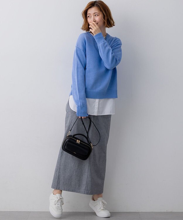 23区 【先行予約】コットンギマ クルーネック ニット スカイブルー系