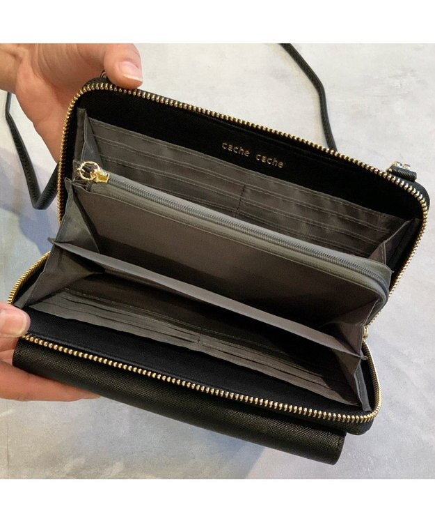 UNBILLION カシュカシュ cachecache / WEB限定カラーコンビウォレットショルダーバッグ ブラック