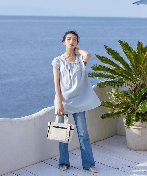 Tiaclasse 【洗える】フレアフレンチチュニックブラウス サックス