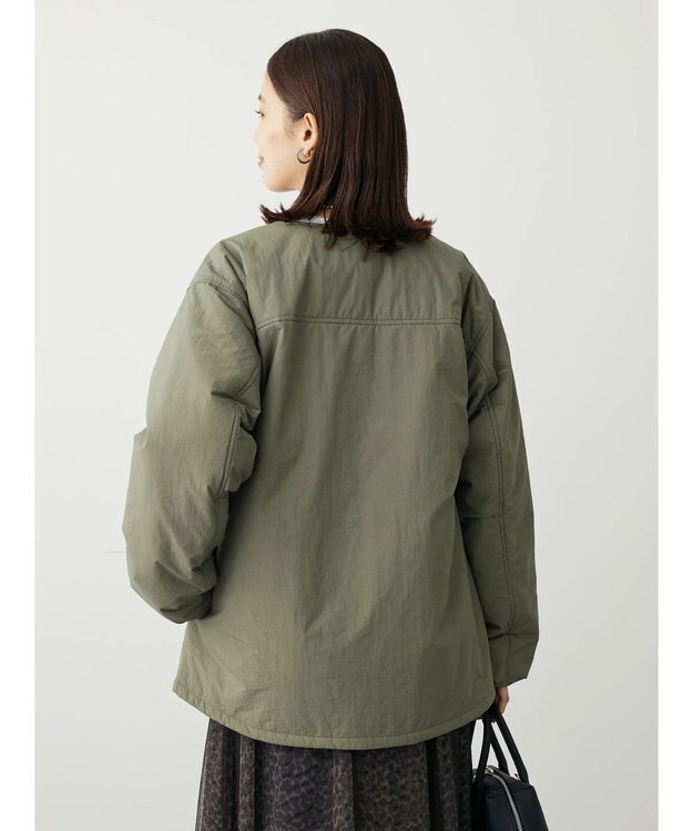 Green Parks ライト中わたノーカラーブルゾン Khaki
