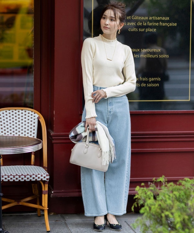 ANY SIS CICA加工 フリルネック プルオーバー アイボリー