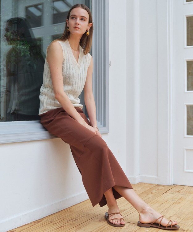 BEIGE， GYPSUM / シルキータッチ  Iラインロングスカート Brown