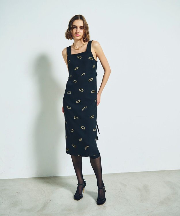 GRACE CONTINENTAL リップモチーフドレス ブラック