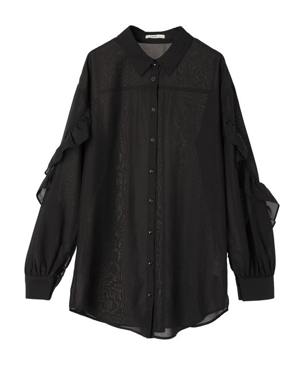 earth music&ecology フリルスリーブシャツ Black