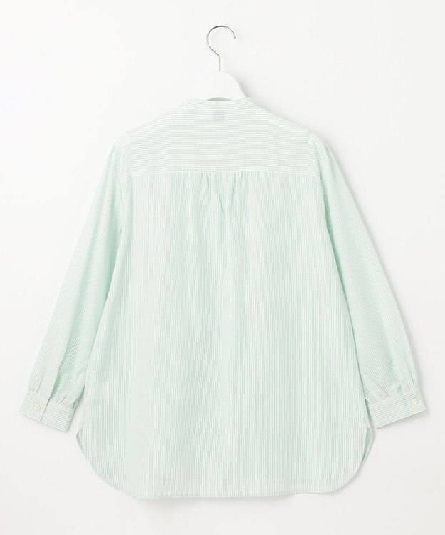 J.PRESS LADIES 【洗える】 コットンアセVis ストライプ バンドカラー ブラウス ライトグリーン系1