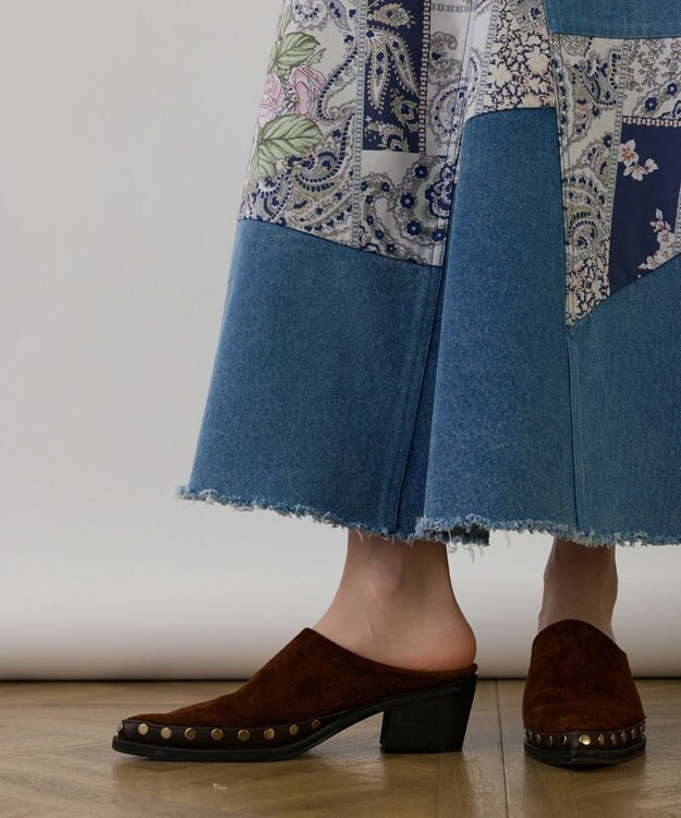 GRACE CONTINENTAL スカーフコンビデニムスカート ネイビー