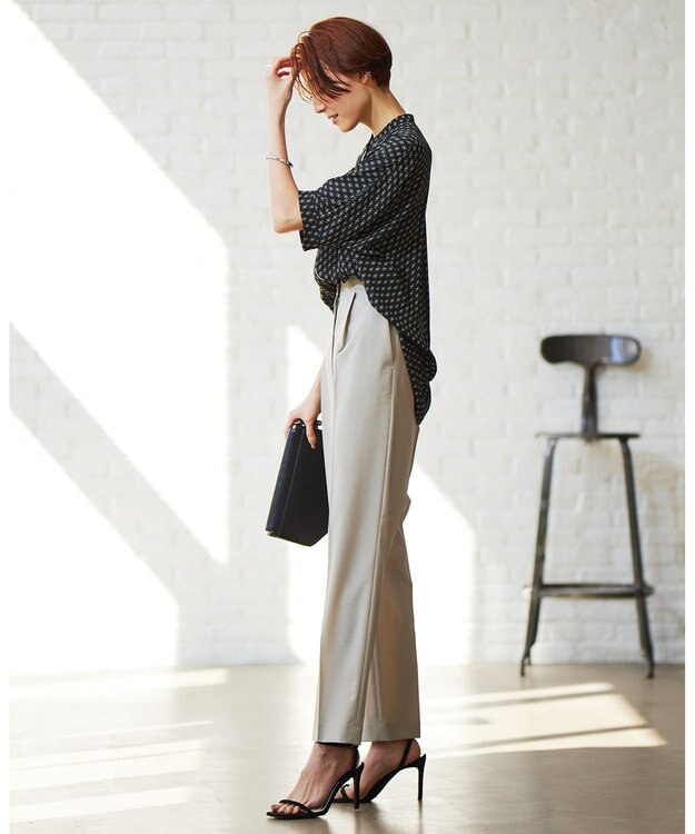 ICB 【洗える】 サマーウールトロ ストレートパンツ ライトオリーブ系