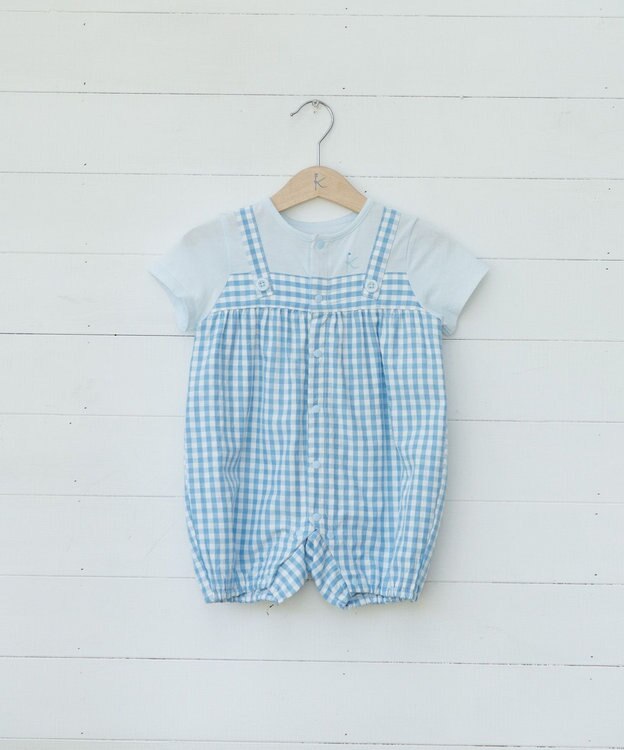 組曲 KIDS 【70㎝】ギンガム ロンパース ブルー系3