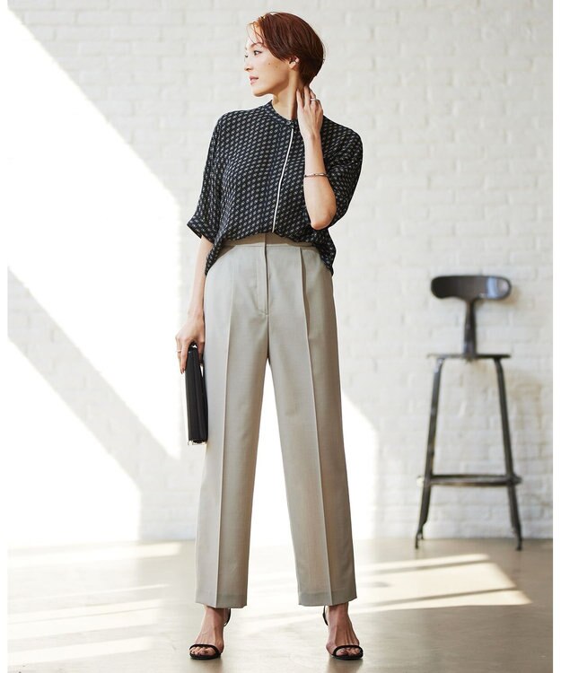 ICB 【洗える】 サマーウールトロ ストレートパンツ ライトオリーブ系