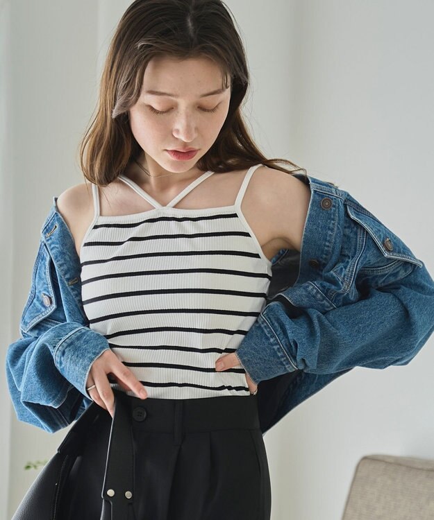 WEGO 【カップ付き】nachumoreホルターネックキャミ ホワイトボーダー