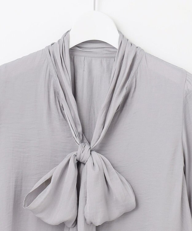 Feroux 【洗える】リボンタイ ブラウス スカイブルー系