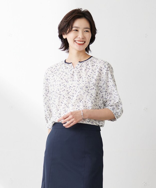 J.PRESS LADIES L 【洗える】 スパンローンフラワー ボリュームスリーブ ブラウス ホワイト系5